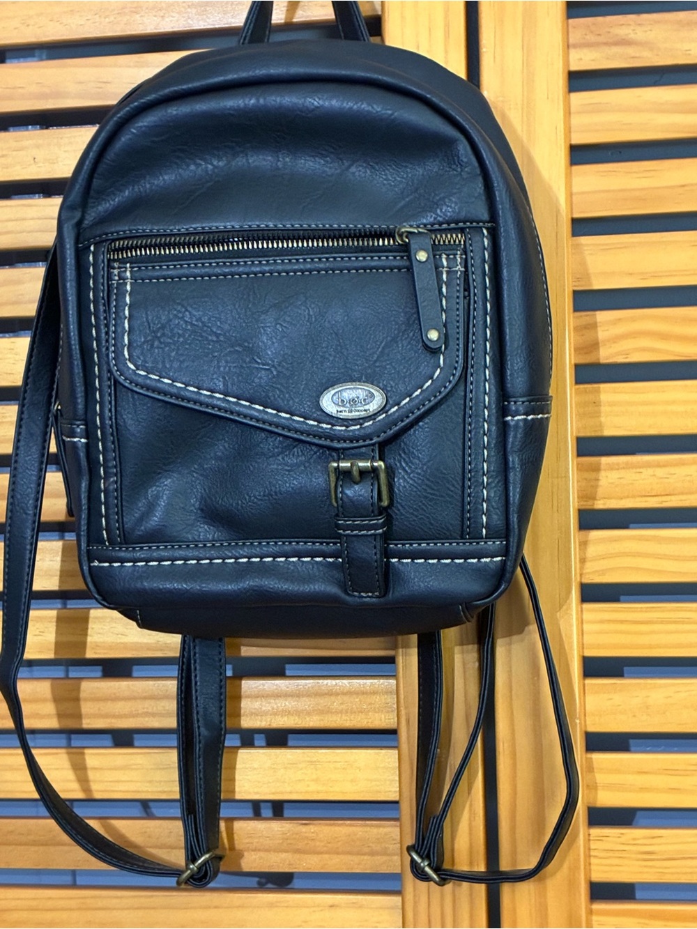 boc Black Faux-Leather Mini Backpack with Front Zip Pocket